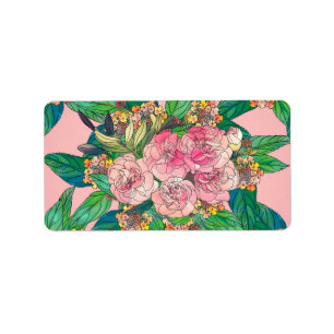 Girly Pink Watercolor Floral Hand Paint Label