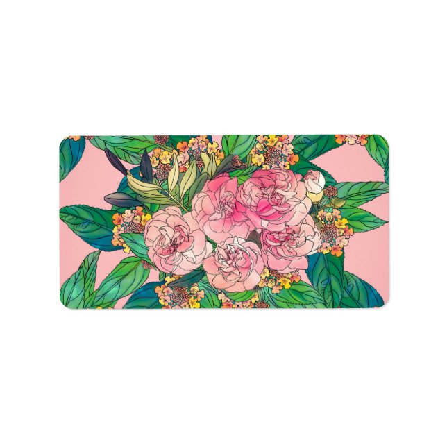 Girly Pink Watercolor Floral Hand Paint Label (Front)