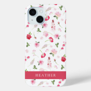 Girly Pink Watercolor Floral Name Case-Mate iPhone iPhone 15 Case