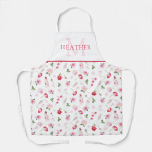 Girly Pink Watercolor Floral Pattern Monogram Apron