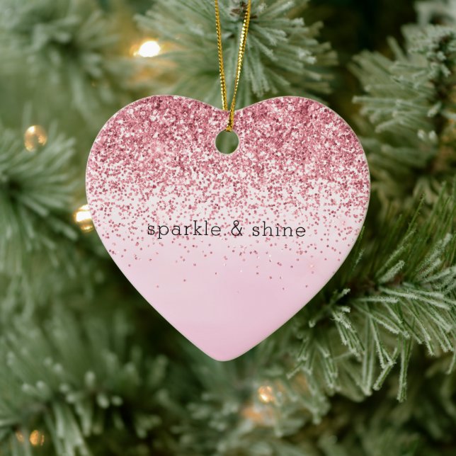 Girly Pink Watercolor Glitzy Sparkle Glitter Ceramic Ornament (Tree)