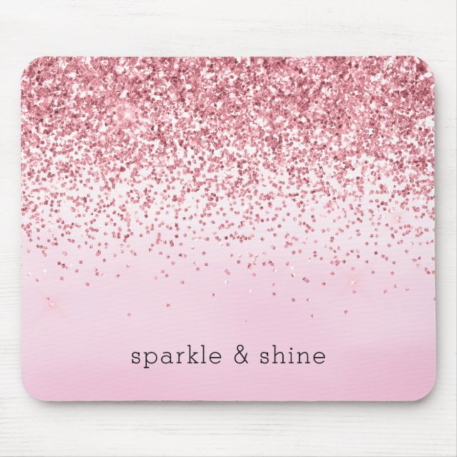 Girly Pink Watercolor Glitzy Sparkle Glitter Mouse Pad (Front)