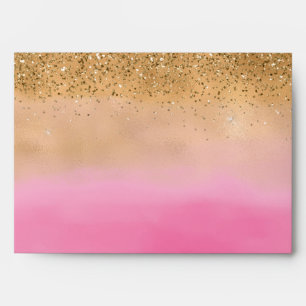 Girly Pink Watercolor Gold Glitter Envelope