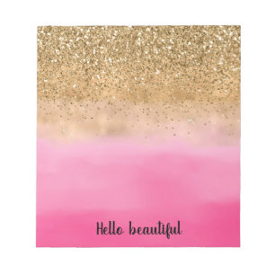 Girly Pink Watercolor Gold Glitter Glitz Confetti Notepad