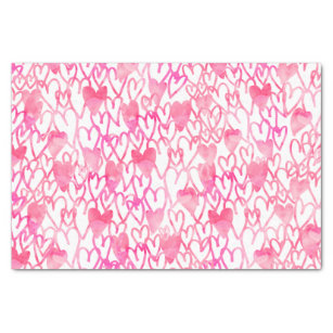 Girly pink watercolor hand drawn hearts pattern tissue paper
