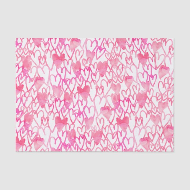 Girly pink watercolor hand drawn hearts pattern tissue paper (Front)