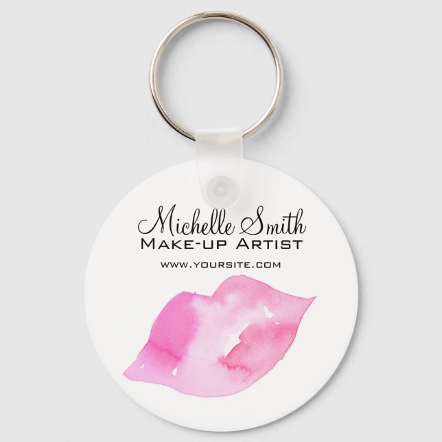 Girly Pink Watercolor Lips Makeup Artist Beauty  Keychain (Front)