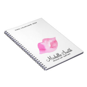 Girly Pink Watercolor Lips Makeup Artist Beauty Notebook