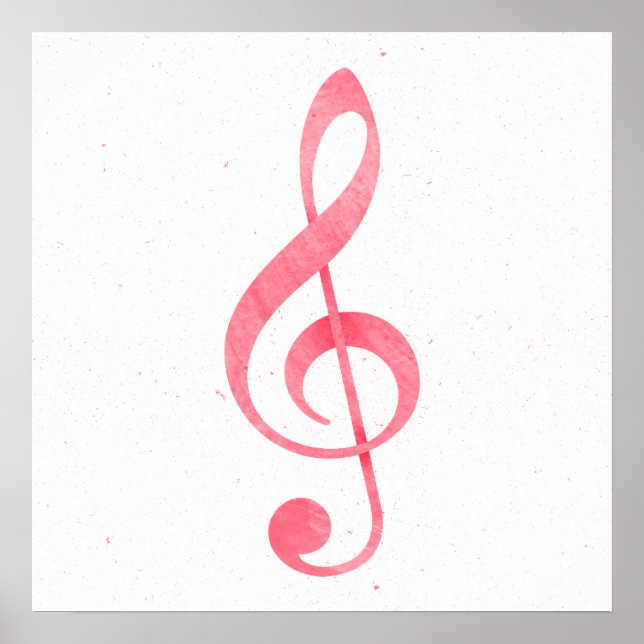 Girly Pink Watercolor Paint Music Note Treble Clef Poster (Front)