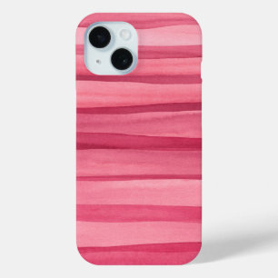 Girly Pink Watercolor Pattern Abstract Stripes iPhone 15 Case