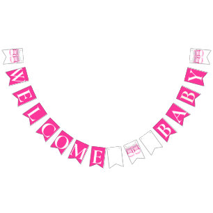GIRLY PINK "Welcome Baby" BABY SHOWER Bunting Flags