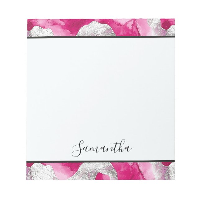 Girly Pink White Abstract  Notepad (Front)