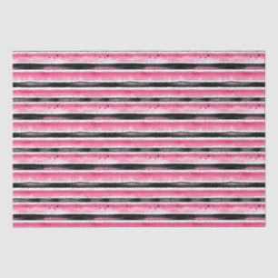 Girly Pink White Black Stripes Tissue Paper