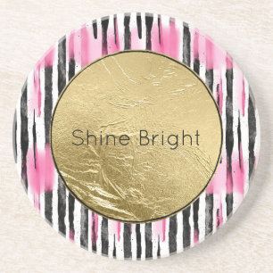 Girly Pink White Black Zebra Stripes Coaster