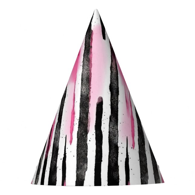 Girly Pink White Black Zebra Stripes Party Hat (Front)