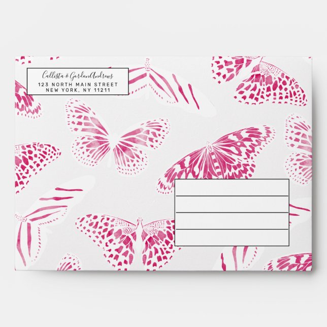 Girly Pink White Butterflies Watercolor Pattern Envelope (Front)