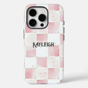Girly Pink White Chic Squares iPhone 16 Pro Case