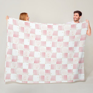 Girly Pink White Chic Squares Fleece Blanket