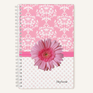 Girly Pink & White Damask Notebook