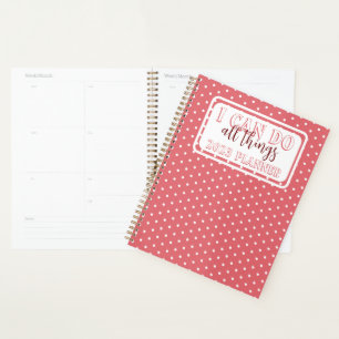 Girly Pink White Dots I Can Do All Things 2023 Planner