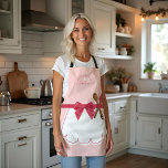 Girly Pink White Fake Apron Baking Spoon & Spatula<br><div class="desc">Cute and girly kitchen apron. A fake white apron is added to the front with a pink bow wooden spoon and wooden rubber spatula. Design by Moodthology Papery. Perfect for the home baker.</div>