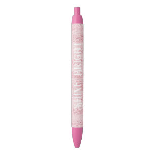 Girly Pink White Faux Glitter Stripes   Black Ink Pen