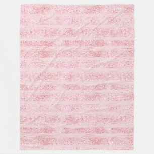 Girly Pink White Faux Glitter Stripes   Fleece Blanket