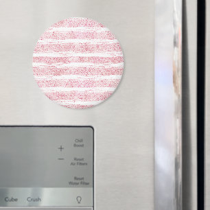 Girly Pink White Faux Glitter Stripes Magnet