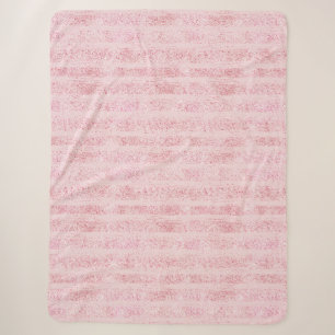 Girly Pink White Faux Glitter Stripes   Sherpa Blanket