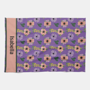 Girly Pink White Flowers Botanical Pattern Name  Kitchen Towel