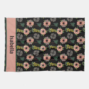 Girly Pink White Flowers Botanical Pattern Name  Kitchen Towel