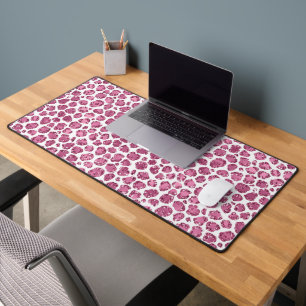 Girly Pink White Glam Glitter Leopard Print Desk Mat