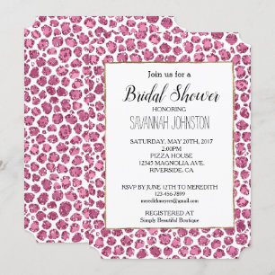 Girly Pink White Glam Glitter Leopard Print   Invitation