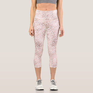 Girly Pink White Glam Leopard Print Capri Leggings