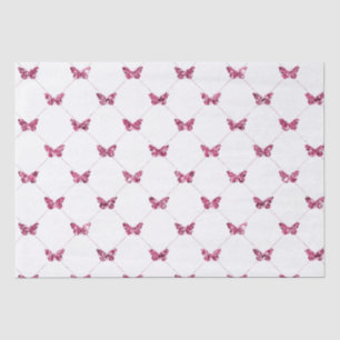 Girly Pink White Glitter Butterflies Tissue Paper