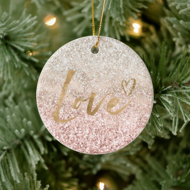 Girly Pink White Gold Glitz Glitter Love Ceramic Ornament (Tree)