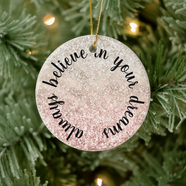Girly Pink White Gold Glitz Glitter Quote Ceramic Ornament (Tree)