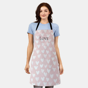 Girly Pink White Hearts Apron