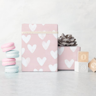 Girly Pink White Hearts Birthday Wrapping Paper
