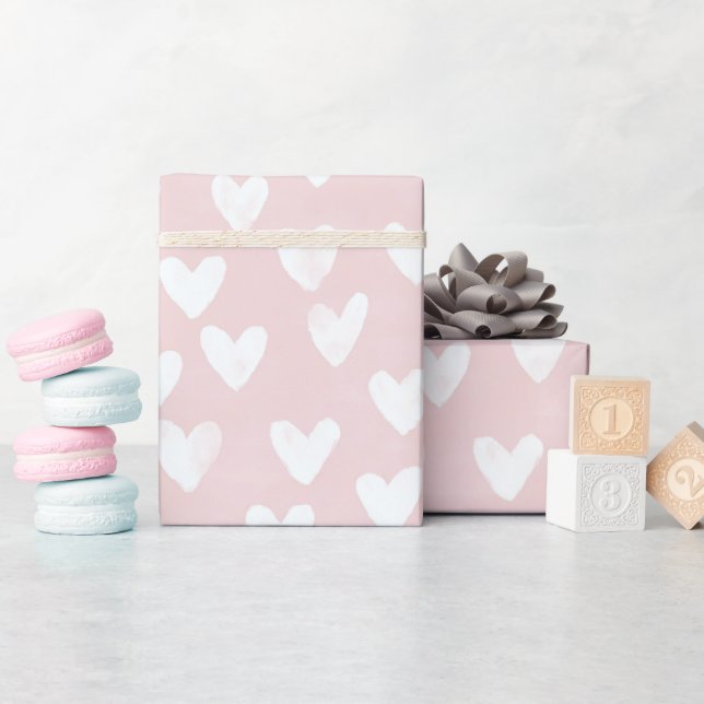 Girly Pink White Hearts Birthday Wrapping Paper (Baby Shower)