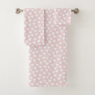 Girly Pink White Hearts Bridal Shower Bath Towel Set