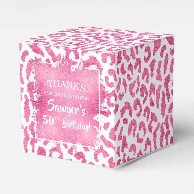 Girly Pink White Leopard Favor Box (Front Side)
