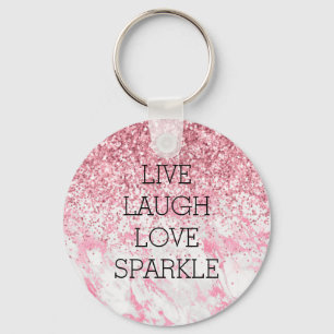 Girly Pink White Marble Glitter Sparkle   Keychain