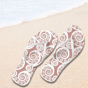 Girly Pink-White Nature-Inspired Fern Leaf Curls Flip Flops