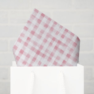 Girly Pink White Plaid Stripes Birthday Tissue Paper