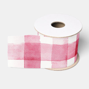 Girly Pink White Plaid Stripes Bridal Shower Grosgrain Ribbon
