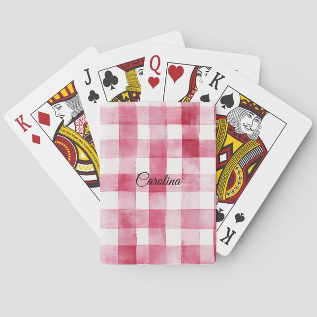 Girly Pink White Plaid Stripes Playing Cards (Back)
