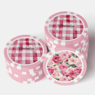 Girly Pink White Plaid Stripes Poker Chips
