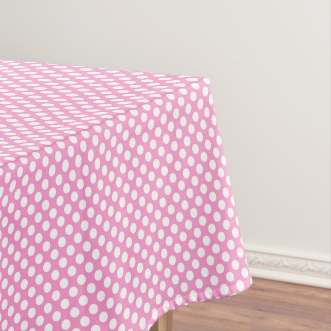 Girly Pink White Polka Dots Birthday Party Tablecloth (In Situ)