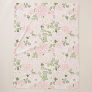 Girly Pink White Pretty Flowers Sherpa Blanket
